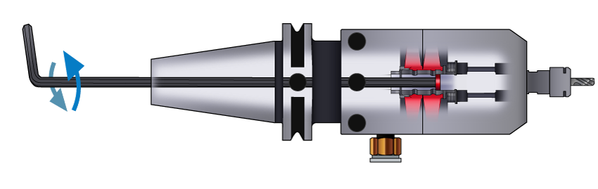 Diagram Displaying that you only need to turn a hex key at the back of the Spindle to switch between speed modes.