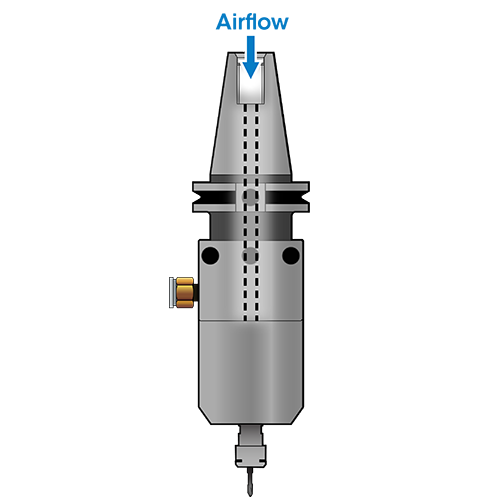 Diagram showing integrated shank with airflow through center